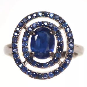 6 X 8 MM Blu Cianite Con Zaffiro Donna Anello 925 Argento Sterling Misura 7 - Foto 1 di 5