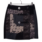 Desigual Mini jupe noire courte 36 mélange de laine à motifs boutons Wrap...