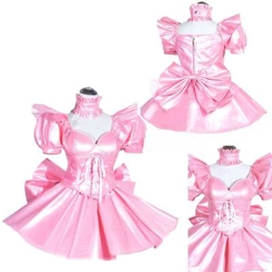 French Sissy maid Girl Pink Satin lockable dress cosplay costumes Tailor-made - Picture 1 of 4