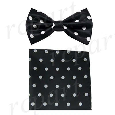 Новые мужские предварительно завязанный черный_белый горошек полиэстер печать галстук-бабочка hankie комплект выпускного - Изображение 1 из 4
