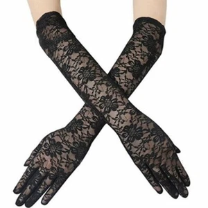 Guantes Damas 16 "Long Black Lace Elbow Length Dressy Theater Costume Gloves - Imagen 1 de 1