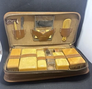 Vintage JC Higgins 11 Piece Men's Leather Travel Toiletry Set Sears Roebuck & Co - Picture 1 of 8