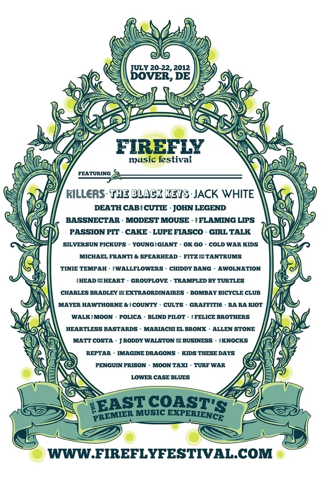 FIREFLY MUSIC FESTIVAL 2012 PÔSTER CONCERTO-Assassinos, Black Keys, Jack White, Bolo - Imagem 1 de 1