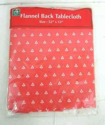Vinyl Christmas Trees Tablecloth Red Flannel Back 52" x 52" Square New Sealed - Image 1 of 4