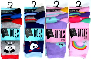 Kids Girls Boys Ankle Socks Children Pink Blue 3 Pair Character Colored Design - Picture 1 of 13