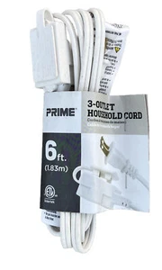 PRIME 3-Outlet 6 Foot Household Electric Extension Cord White (D) - Picture 1 of 4