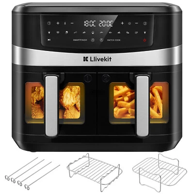 LLIVEKIT 10L Heißluftfritteuse 2 Kammern 12 in 1 Airfryer 95% weniger Öl 2800W