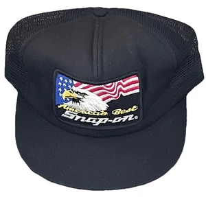 Vtg. 80s Snap-On Tools Hat USA Black Mesh Snapback Cap Eagle American Flag! - Picture 1 of 4