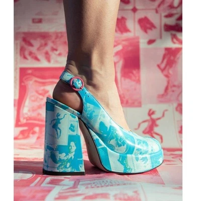 Sandalias John Fluevog Azul/Blanco Ternura Tacón Grueso con Cordones Foto 1 de 4