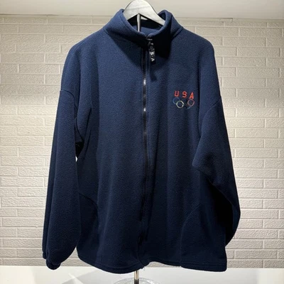 USA Olympic Fleece Jacket Navy Blue Full Zip Mens XL Olympics USA Made - Image 1 of 4