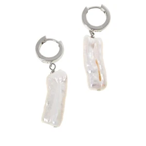 Kwan Collections Sterling Silver Cultured Keshi Pearl Huggie Hoop Earrings, 1" - Picture 1 of 1