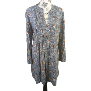 Vestido recto Old Navy XL gris con mangas de globo pintucks florales blancas y marrones - Imagen 1 de 13