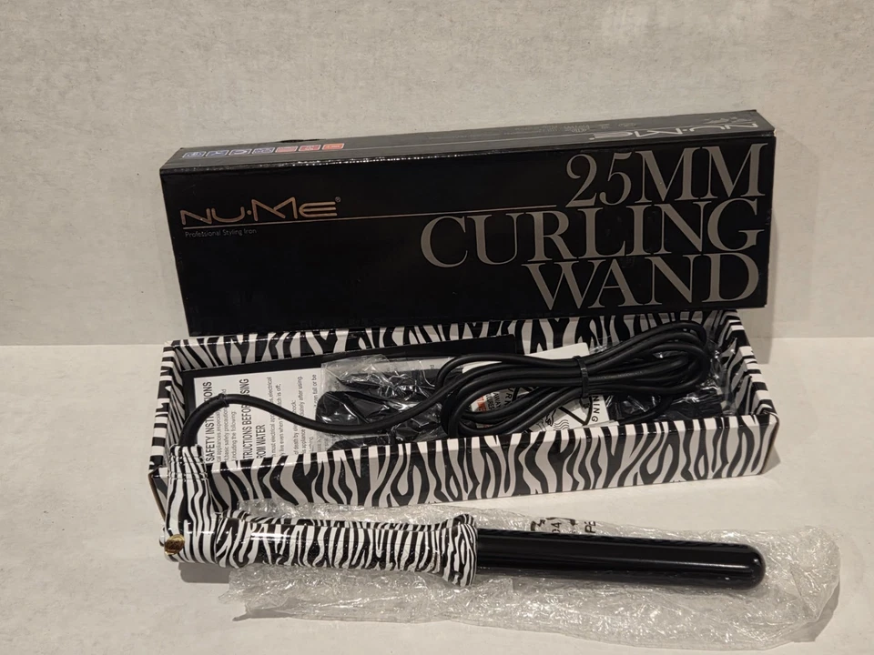 BRAND NEW NuMe Professional Infused Hair Styling Curling Wand 25mm Zebra - Image 1 of 4