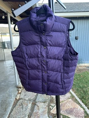 Women’s Lands End Purple Puffer Vest Quilted Polyester/Down Blend. Size L - Image 1 of 4