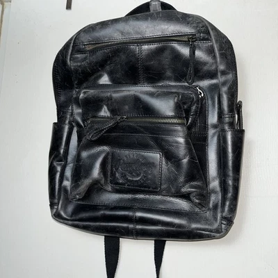 Mochila preta de couro genuíno Rawlings Estônia robusta desgastada 16,5” x 12” - Imagem 1 de 4