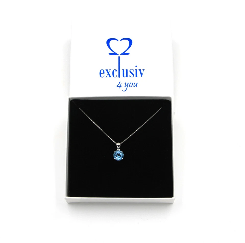 Blautopas Geburtsstein Dezember Solitär rund Anhänger Kette Sterlingsilber925 - Bild 1 von 4