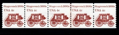 Stamp USA 4¢ Stagecoach 1890s - Plate #4 Coil Strips of 5 MNH stamps - SC#1898a - Image 1 of 2