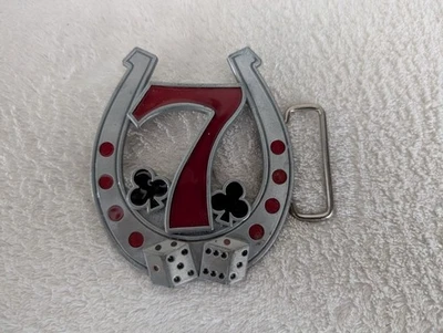 Herradura 2004 con palos de dados Lucky 7 peltre hebilla de cinturón RG22171 *NUEVO* Foto 1 de 3