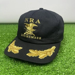 Vintage 80s NRA Life Member Black Gold Leaf SnapBack Hat Cap Made In USA Firearm - Picture 1 of 13