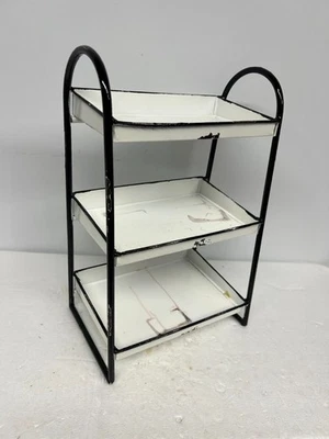 Prateleira de metal 3 camadas desgastada porcelana branca estilo esmalte reprodução médico dental - Imagem 1 de 4