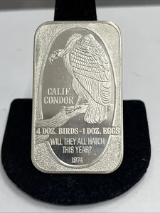Vintage 1974 California Condor RARE BIRD 1oz 999 FINE Silver bar - Picture 1 of 3