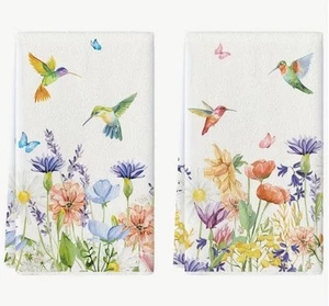 Set of 2 Hummingbird Floral Ultra Absorbing Cottage Tea Kitchen Towels - Picture 1 of 4