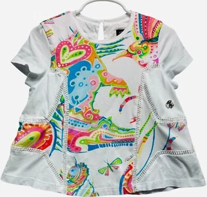 NWOT Robert Cavalli Lined Bright Print Patchwork A-Line White Top, Girls 6 - Picture 1 of 2