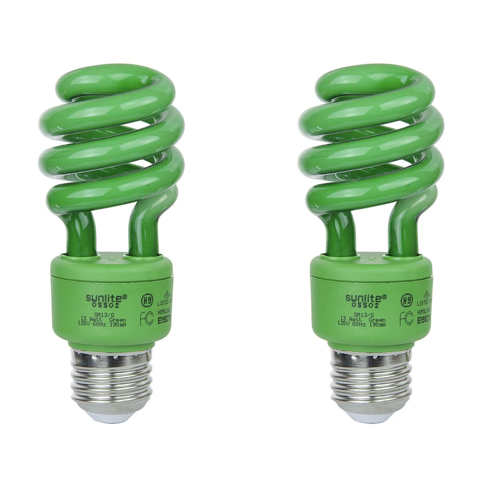 Sunlite SM13/G 13W Spiral Energy Saving CFL Bulb (=40W) Medium Base Green 2-Pack - Image 1 of 1