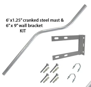 6' ft cranked mast 1.25" pole TV aerial mounting 6"x9" wall bracket fixing KIT - Picture 1 of 5
