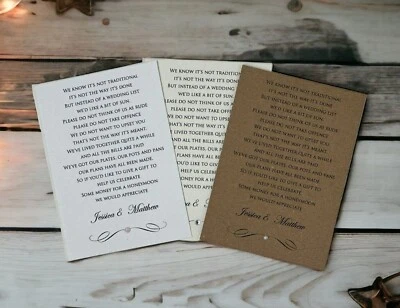 10 Handmade Personalised Wedding Honeymoon Money Cash Request Poems Cards - Image 1 of 3