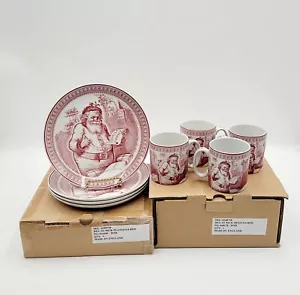 Spode for Williams Sonoma Saint Nick Salad Plates & Mugs S/8 Santa's List NEW - Picture 1 of 6