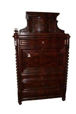 Secretaire Biedermeier in mogano e piuma di mogano del 1800 - Immagine 1 di 4