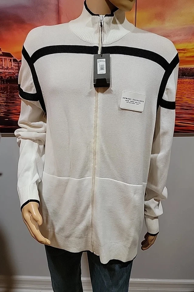 Suéter para hombre Armani Exchange A/X cremallera completa blanco/negro XXL nuevo con etiquetas #C Foto 1 de 4