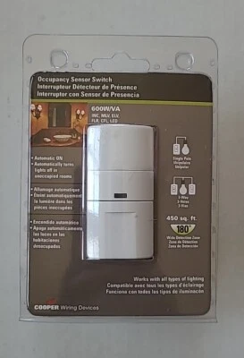 Cooper Wiring Device White Occupancy Sensor Switch Automatic On 600W/VA (B1-G18) - Image 1 of 3