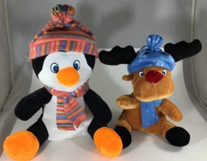 Plush Soft Young Penquin  12" & Reindeer 10" New - Picture 1 of 5