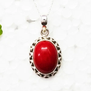 925 Sterling Silver Coral Necklace Handmade Birthstone Jewelry Gift For Women - Picture 1 of 5