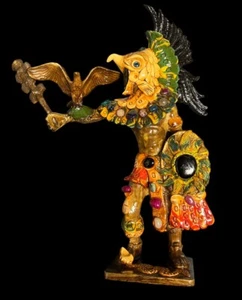 VINTAGE AZTEC MEXICAN WARRIOR ADORNED WITH SEMI PRECIOUS STONES HAND PAINTED - Picture 1 of 11