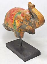 Vintage Wooden Elephant Figurine Original Old Hand Carved Painted