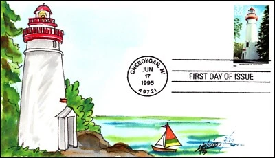 Scott 2972 32 Cents Marblehead Lighthouse Melissa Fox Hand Painted FDC 3 Of 10 - Image 1 of 2