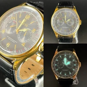 Invicta 6751 44mm Watch Vintage Men Quartz Leather Band - NEW BATTERY Runs Well! - Picture 1 of 14