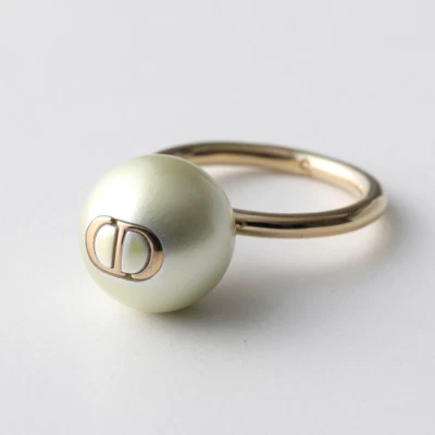 SALE Dior Ring Amulets Resin Pearl CD Signature Logo Gold-White Size 52 NEW - Image 1 of 4
