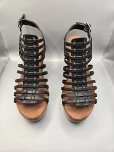 Sonoma Black Strappy Wedge Sandals W/Brown 1.5  Platform/ 4.5 Inch Heel Sz 10 M - Picture 1 of 11