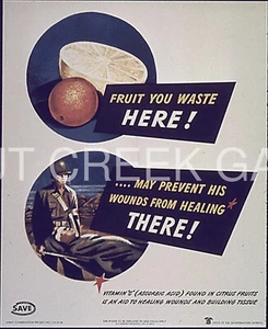 WWII Poster, Conservation, "Fruit you waste here.." Art Print on 11x14" 22463 - Picture 1 of 1