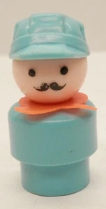 Vintage 1980's Fisher Price Little People Train Conductor/Engineer Short Lt.Blue - Picture 1 of 2