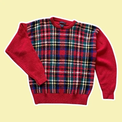 Suéter de Colección ~ Años 90 ~ GANT ~ Intarsia a Mano ~ Mezcla de Lana a Cuadros Rojo ~ Talla L Foto 1 de 4