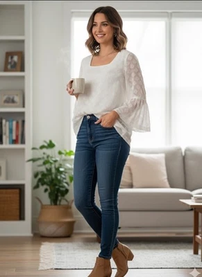 Alfani Womens Ivory  Bell Sleeves  Blouse Size Medium NWT - Image 1 of 4