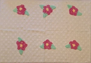 Overtufted Cotton Chenille Fabric - Pink Flowers - 19" x 28"- New - Picture 1 of 1