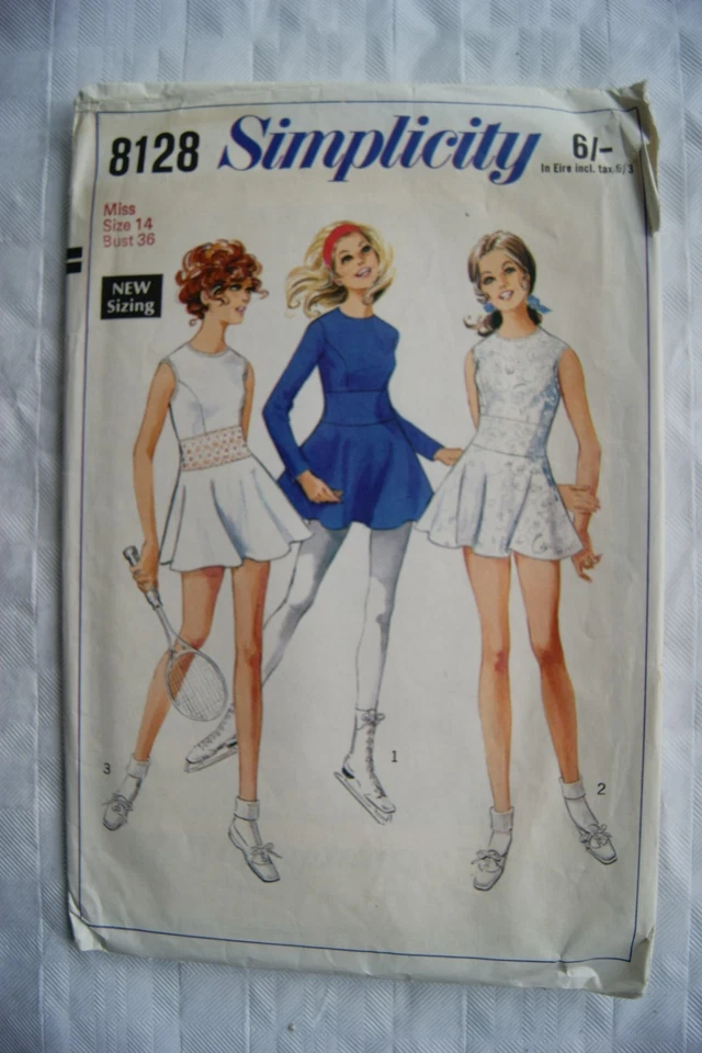 1969 Simplicity Pattern No. 8128 tennis or skating dress & shorts size 14, 36 in - Image 1 of 1