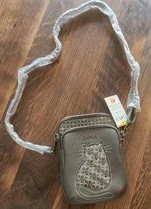 NWT CHALA GRAY STRIPE TABBY CAT KITTEN CELL PHONE CROSSBODY PURSE GRAY - Picture 1 of 5