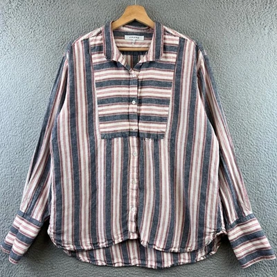 Camisa informal FRAME de lino a rayas con botones para mujer grande roja azul blanca Foto 1 de 4